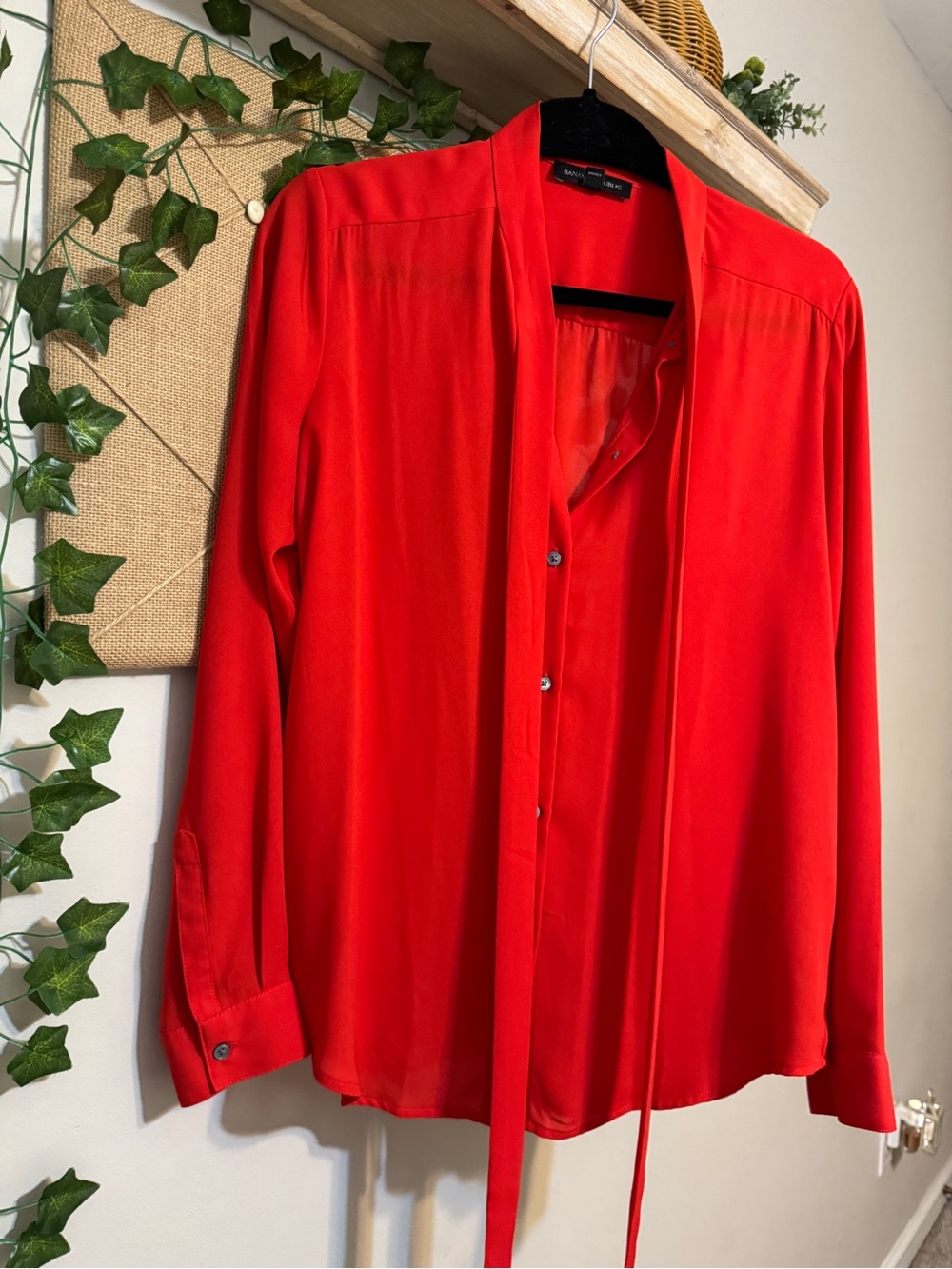 Banana Republic Bright Red Lightweight Tie-Neck Shirt Jacket